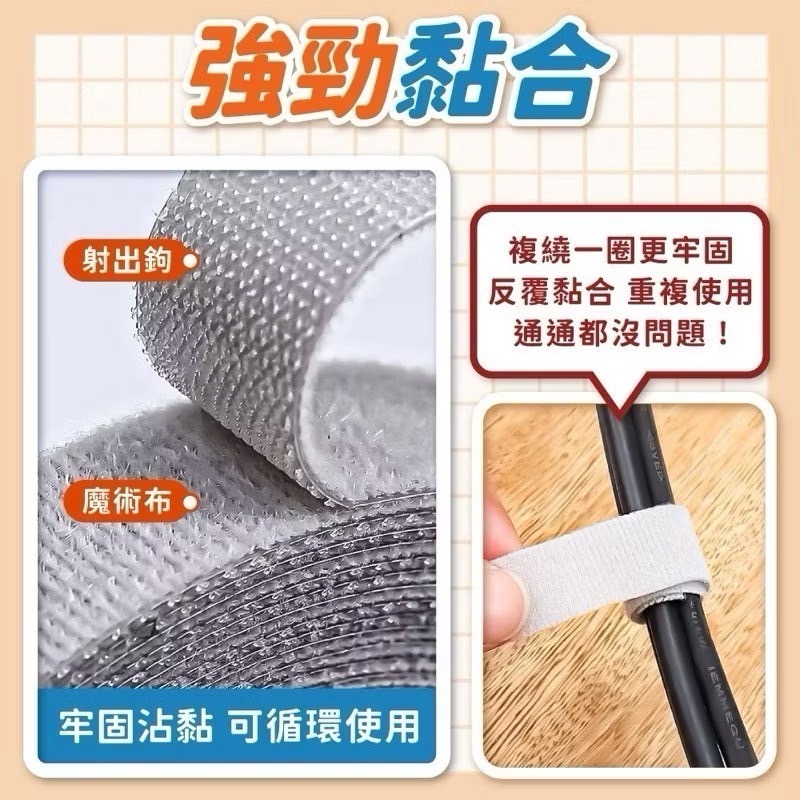 【禹禹購物】魔鬼氈理線器 5米 電線收納 魔鬼氈 束帶 整理 固線器 線材固定收納 理線器 集線器 可剪裁-細節圖4
