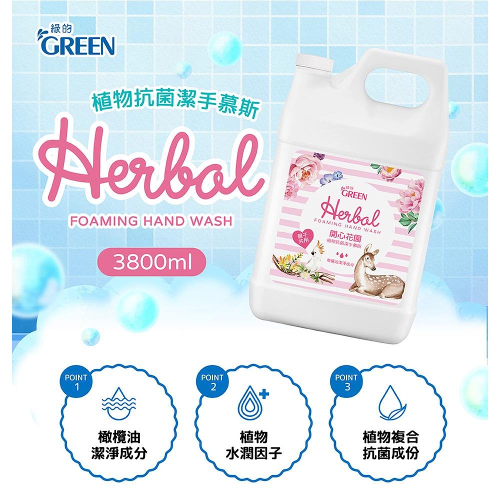 綠的GREEN 植物抗菌潔手慕斯加侖桶-開心花園3800ml 洗手泡泡 洗手慕斯-細節圖2