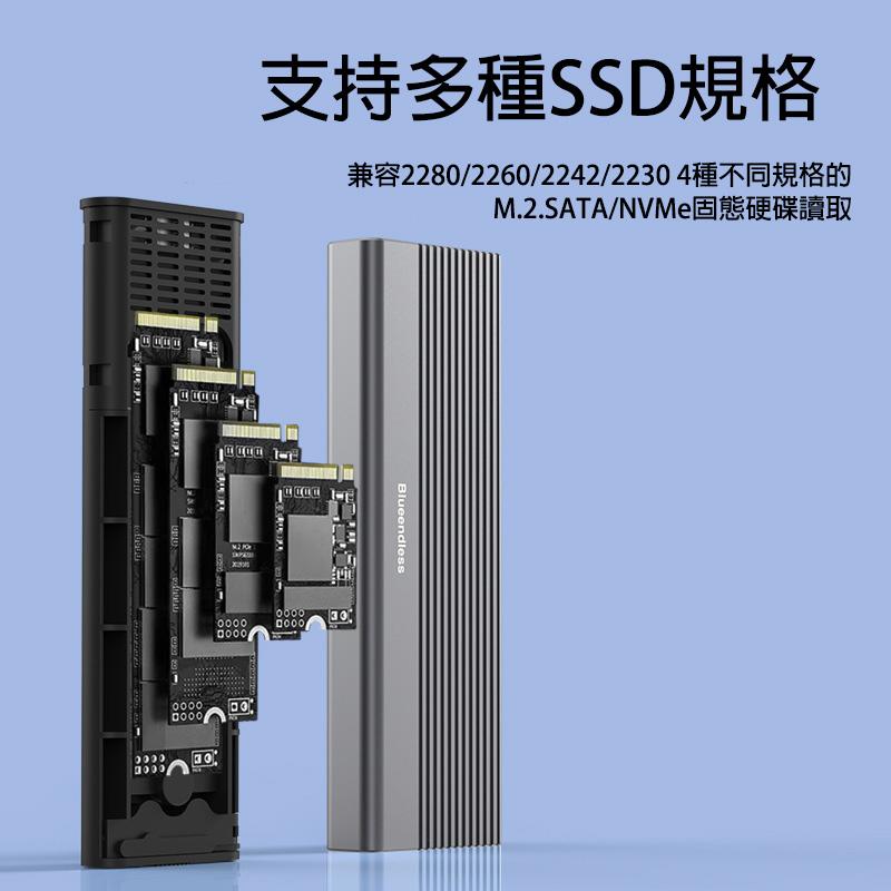 免工具 M.2 SSD 雙協議 NVME SATA 行動硬碟盒 Type-C 外接盒 USB3.2 筆電固態硬碟盒-細節圖2