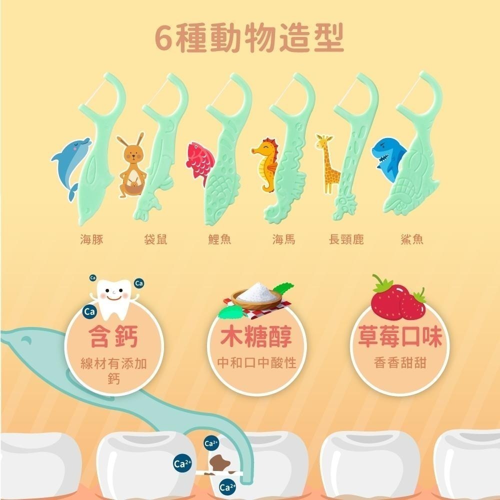 【Lab52齒妍堂】兒童牙線棒 36支/盒 草莓口味｜含鈣牙線棒 牙線棒 動物造型 安全牙線棒 兒童牙線 細滑-細節圖5