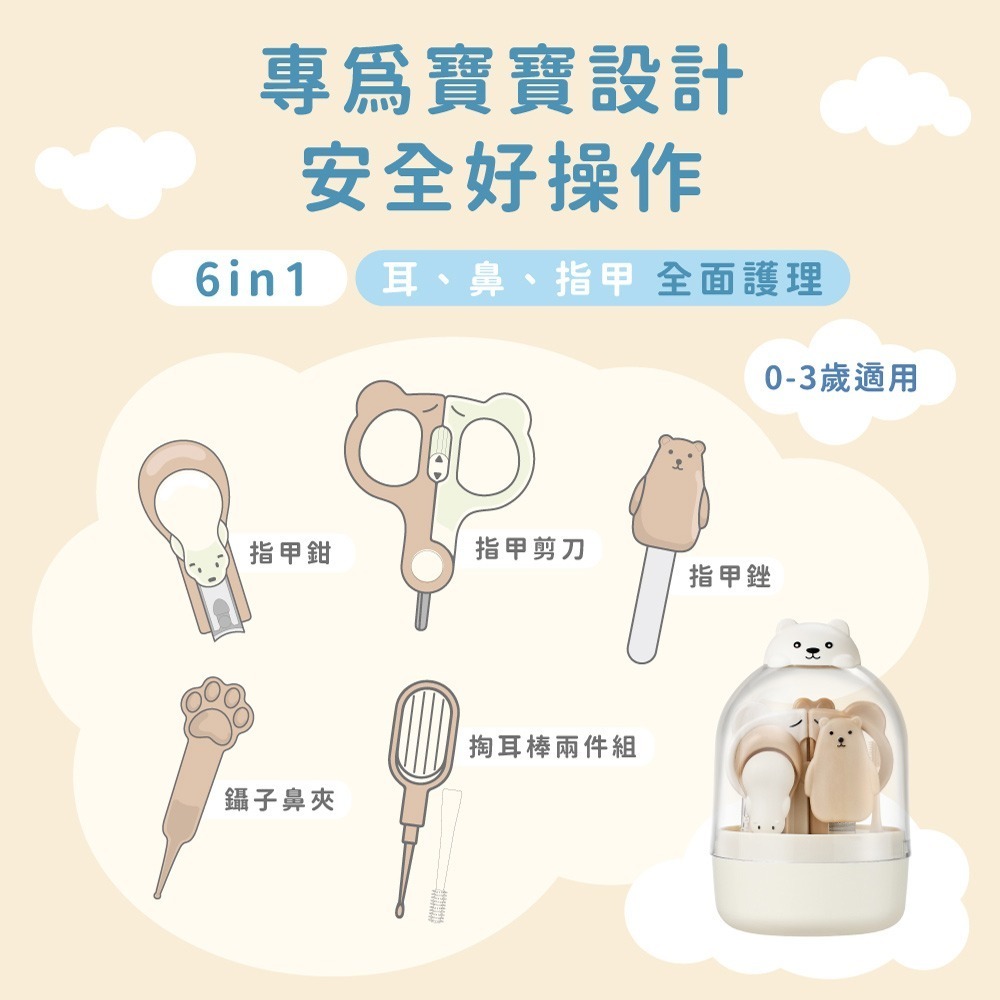 【Lab52齒妍堂】小熊嬰兒指甲護理六合一組｜新生兒指甲剪 指甲修剪器 新生兒護理 嬰兒磨甲器 嬰兒護理工具 掏耳棒-細節圖4