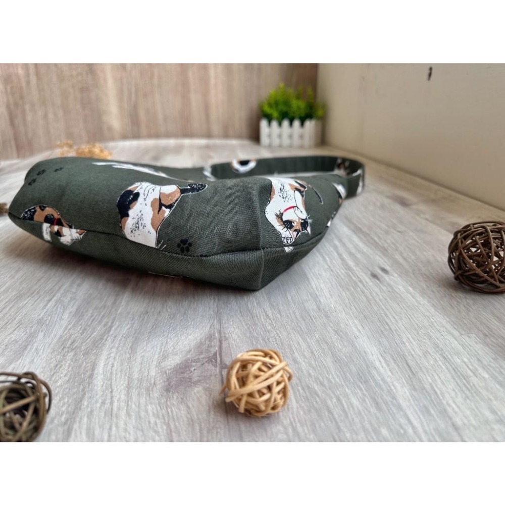 三花貓的慵懶午後 月弧肩背包 貓咪花布 日系手作包-細節圖4