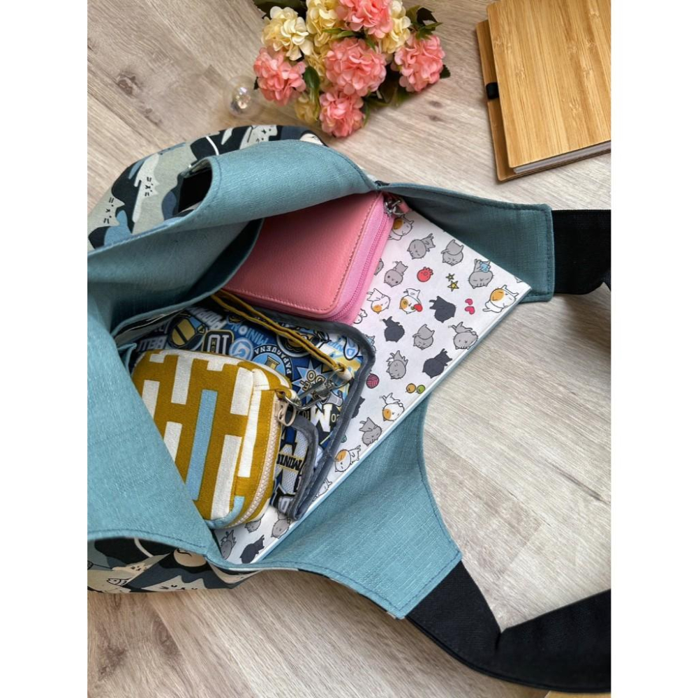 山嵐裡的貓影 柔軟水滴包 肩背 大容量 軟布包-細節圖7