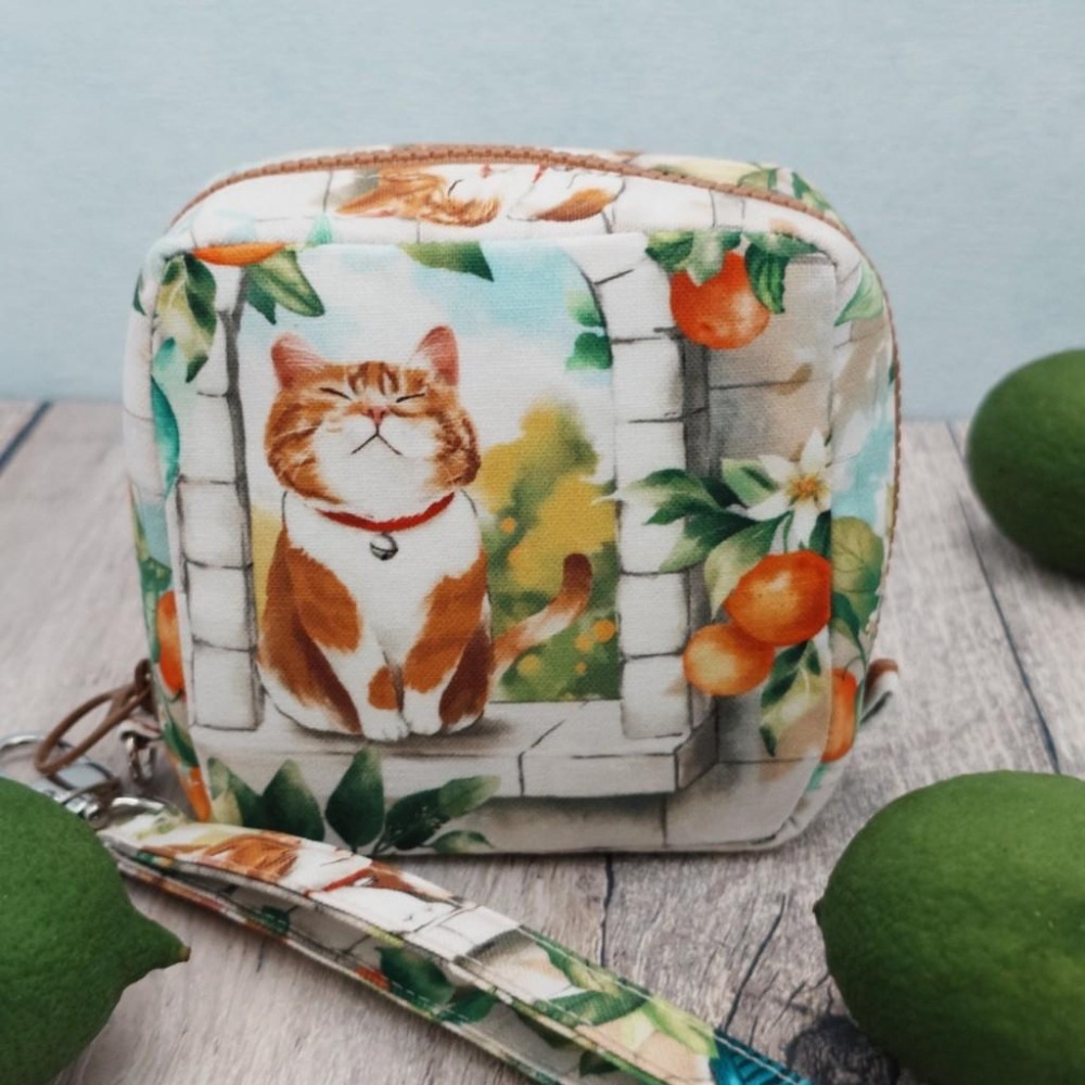 小橘貓咪 方形拉鍊收納包 可拆式手腕帶 手作小物包 行動電源包-細節圖2