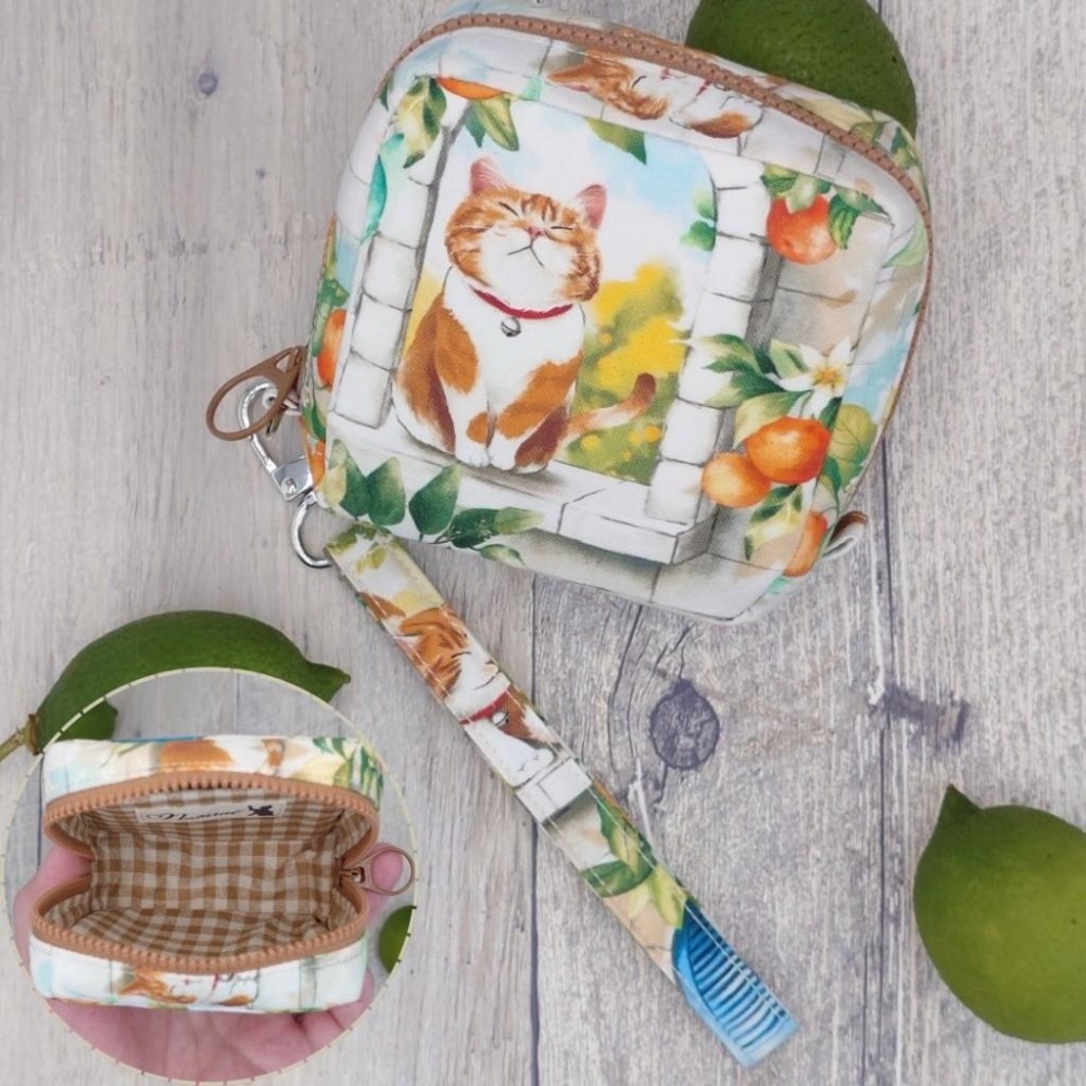小橘貓咪 方形拉鍊收納包 可拆式手腕帶 手作小物包 行動電源包-細節圖8