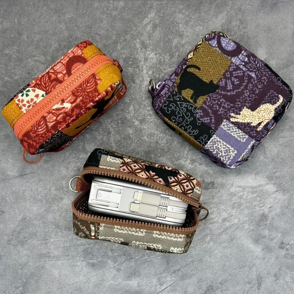 貓咪窗花 方形拉鍊收納包 可拆式手腕帶 手作小物包 行動電源包-細節圖3