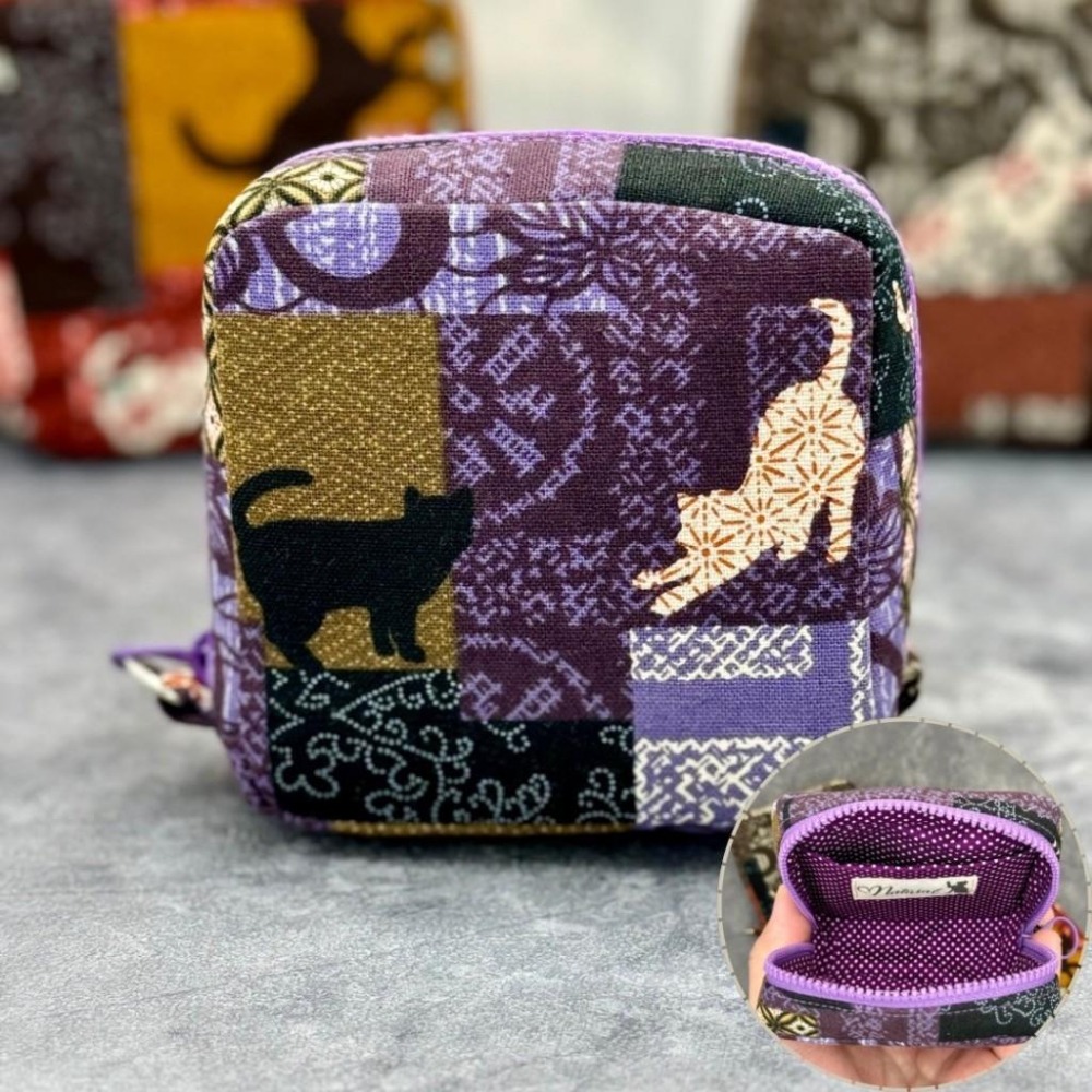 貓咪窗花 方形拉鍊收納包 可拆式手腕帶 手作小物包 行動電源包-細節圖8