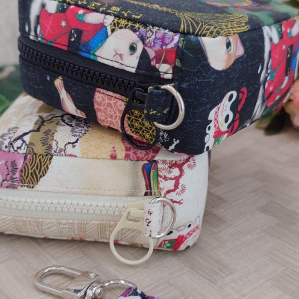 日系 江戶武士貓 方形拉鍊收納包 可拆式手腕帶 手作小物包 行動電源包-細節圖4