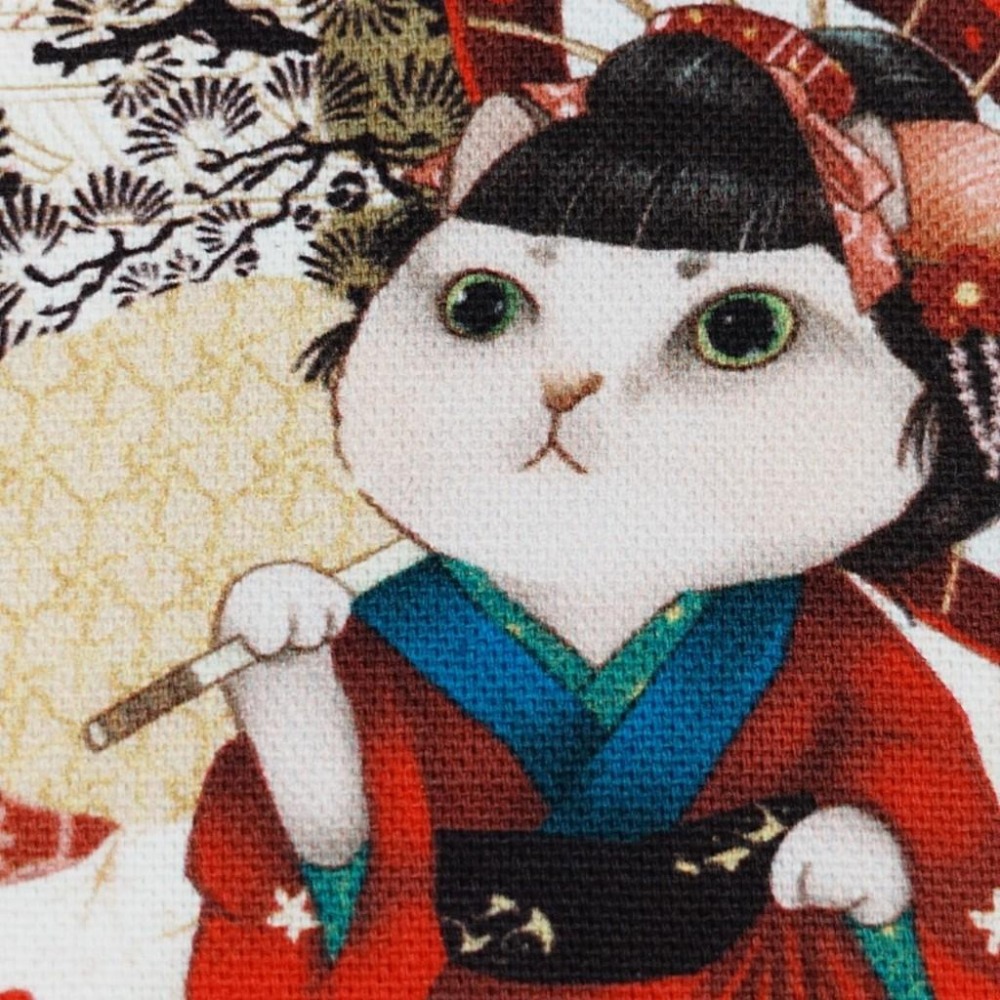 日系 江戶武士貓 方形拉鍊收納包 可拆式手腕帶 手作小物包 行動電源包-細節圖8