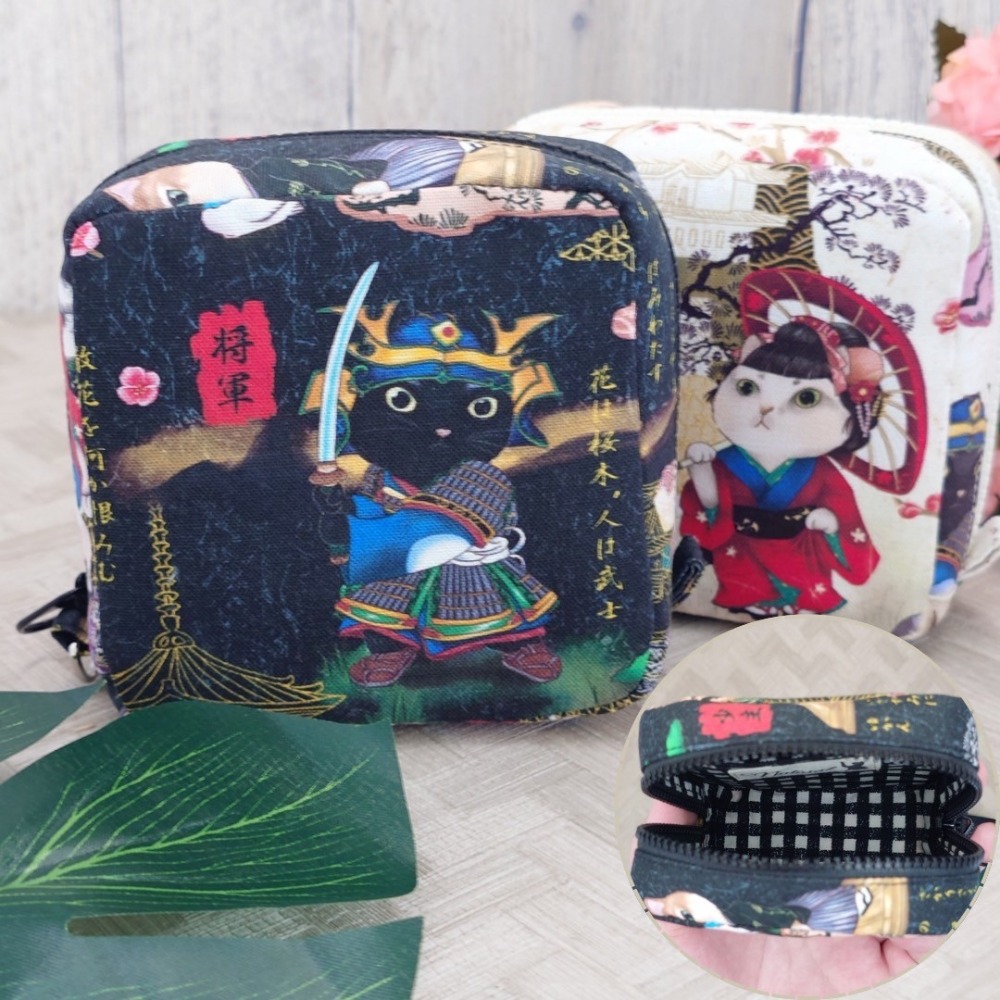 日系 江戶武士貓 方形拉鍊收納包 可拆式手腕帶 手作小物包 行動電源包-規格圖9