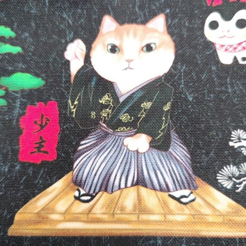 黑 江戶武士貓 大容量 手提包 肩背包 托特包 手挽包 購物袋-細節圖7