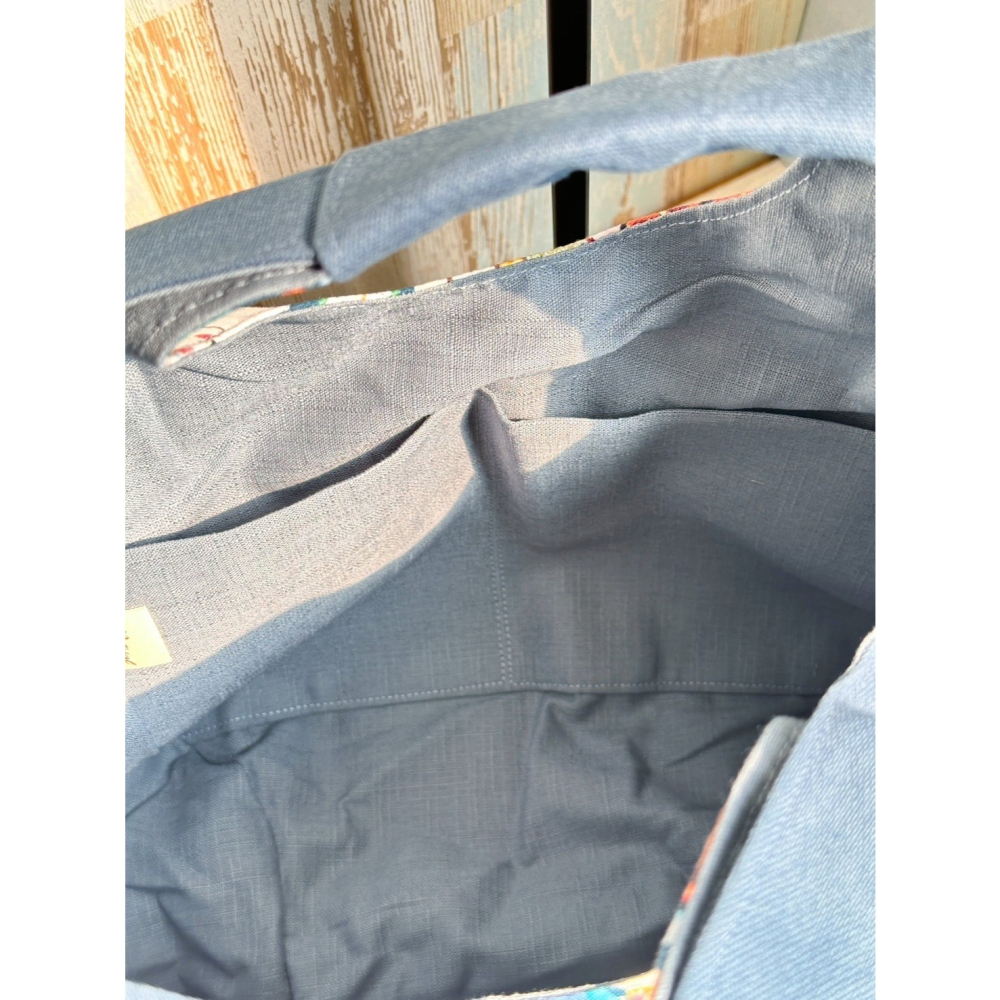 手繪大貓咪 簡約風拼接手提包 手拿包 輕便包-細節圖2