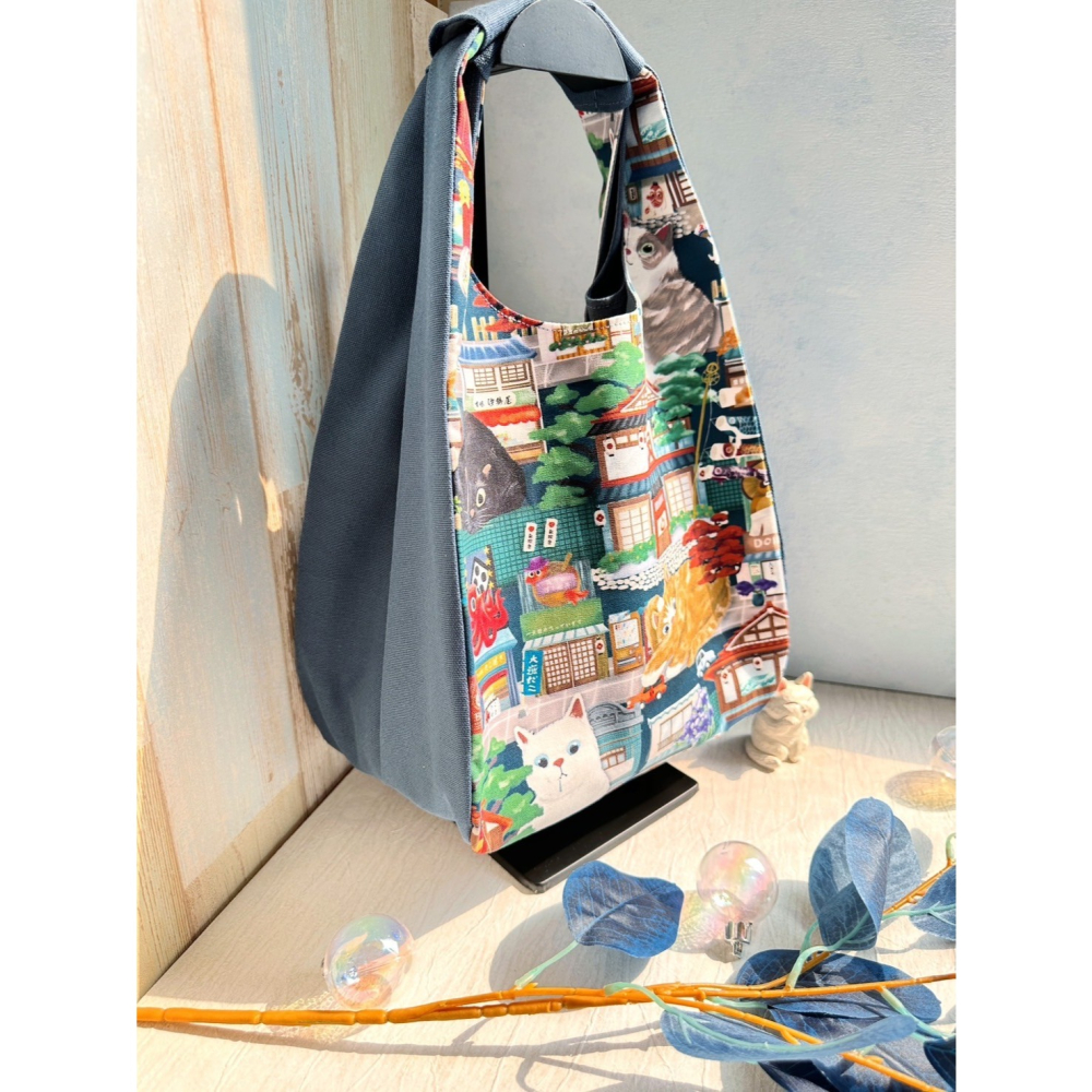 手繪大貓咪 簡約風拼接手提包 手拿包 輕便包-細節圖4