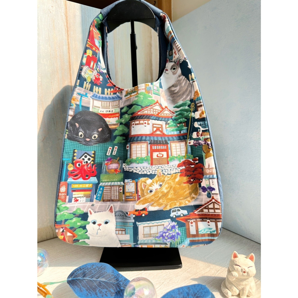 手繪大貓咪 簡約風拼接手提包 手拿包 輕便包-細節圖5