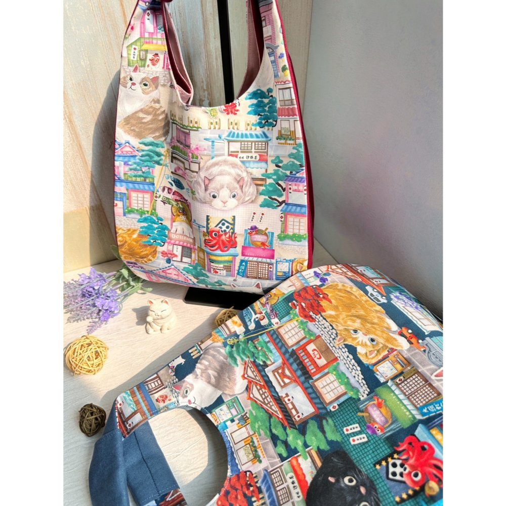 手繪大貓咪 簡約風拼接手提包 手拿包 輕便包-細節圖7