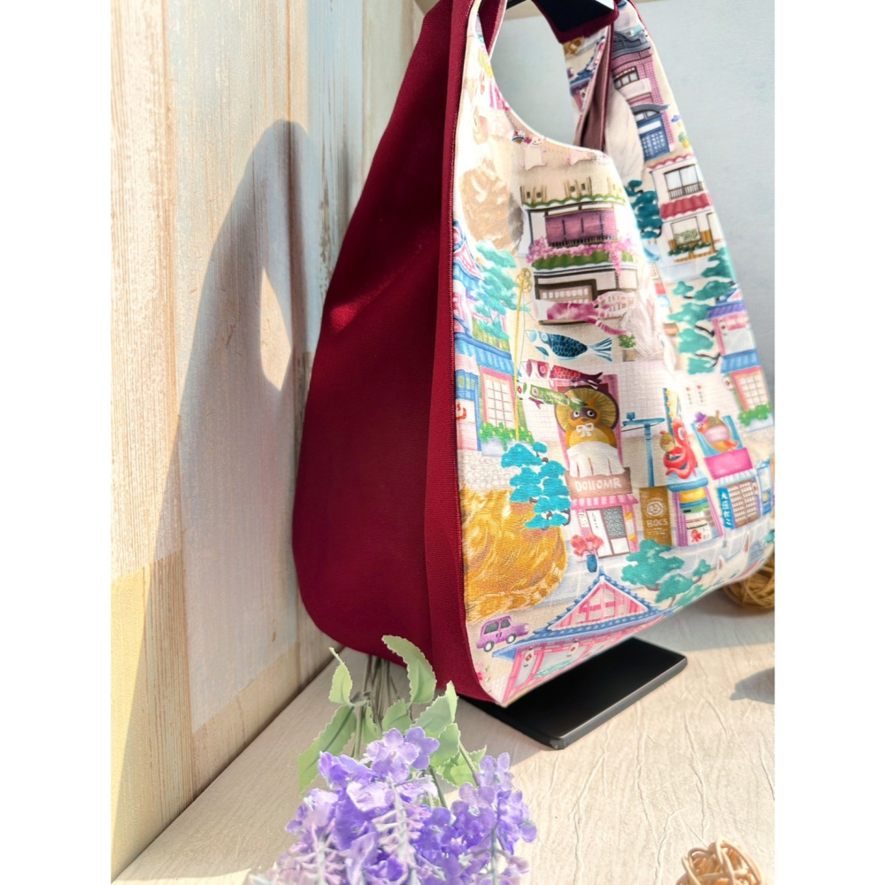 手繪大貓咪 簡約風拼接手提包 手拿包 輕便包-細節圖8