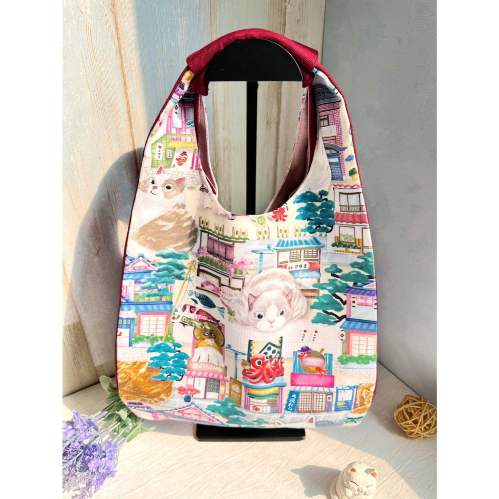 手繪大貓咪 簡約風拼接手提包 手拿包 輕便包-細節圖9