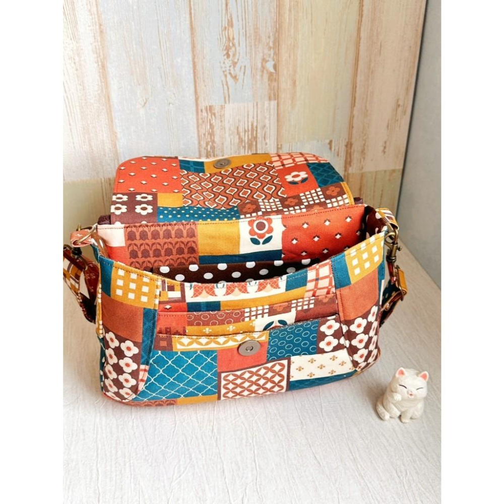 花樣拼接 多層內袋夾層拉鍊肩背包 側背包 斜背包 郵差包-細節圖3