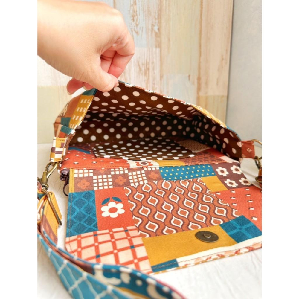 花樣拼接 多層內袋夾層拉鍊肩背包 側背包 斜背包 郵差包-細節圖5