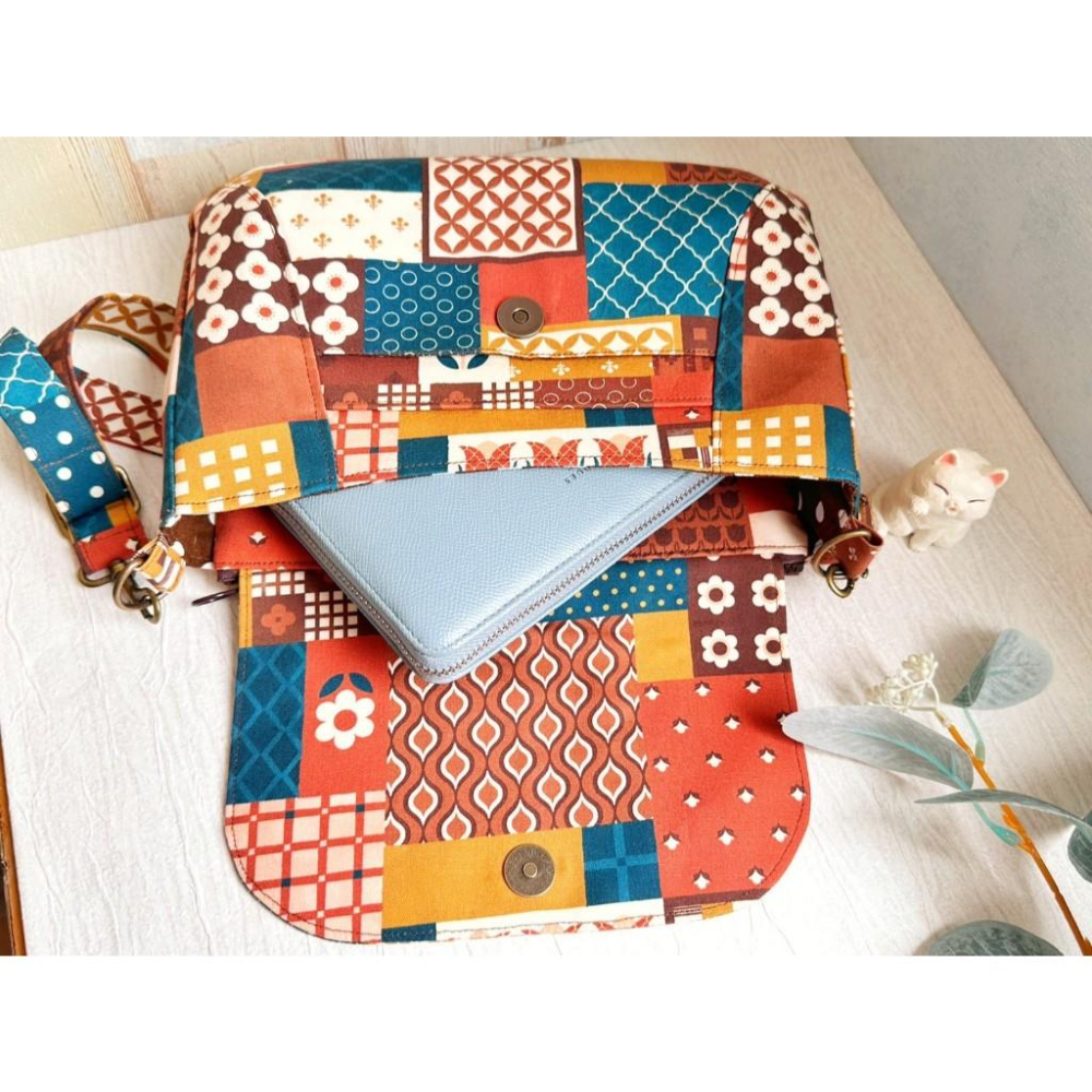 花樣拼接 多層內袋夾層拉鍊肩背包 側背包 斜背包 郵差包-細節圖6