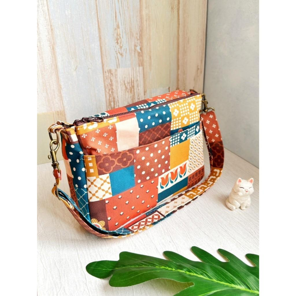 花樣拼接 多層內袋夾層拉鍊肩背包 側背包 斜背包 郵差包-細節圖8