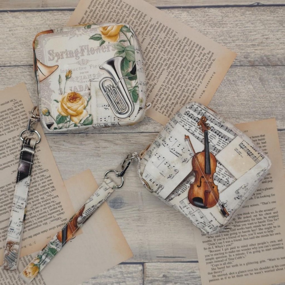 音符樂譜 方形拉鍊收納包 可拆式手腕帶 手作小物包 行動電源包-細節圖3