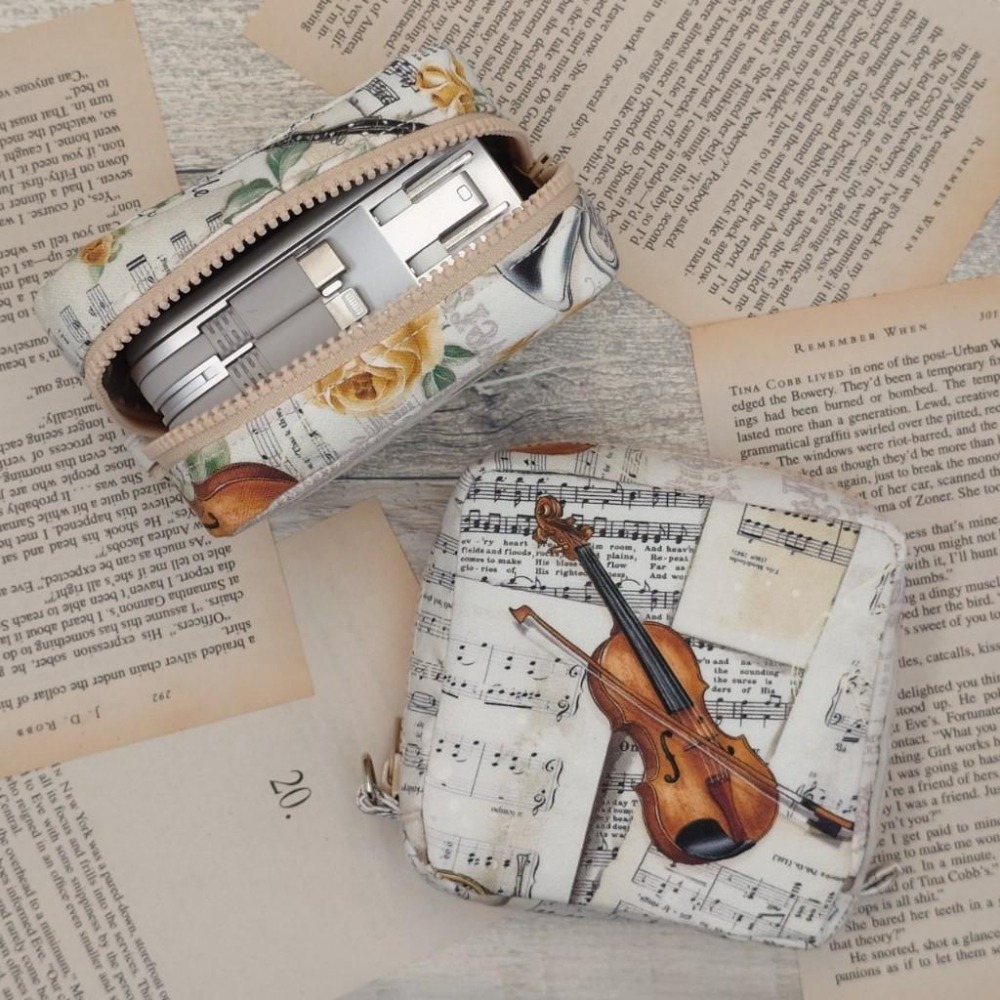 音符樂譜 方形拉鍊收納包 可拆式手腕帶 手作小物包 行動電源包-細節圖4