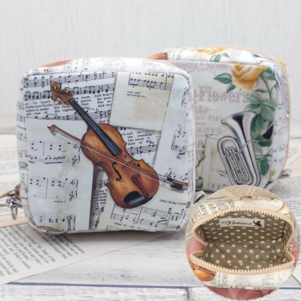 音符樂譜 方形拉鍊收納包 可拆式手腕帶 手作小物包 行動電源包-細節圖7