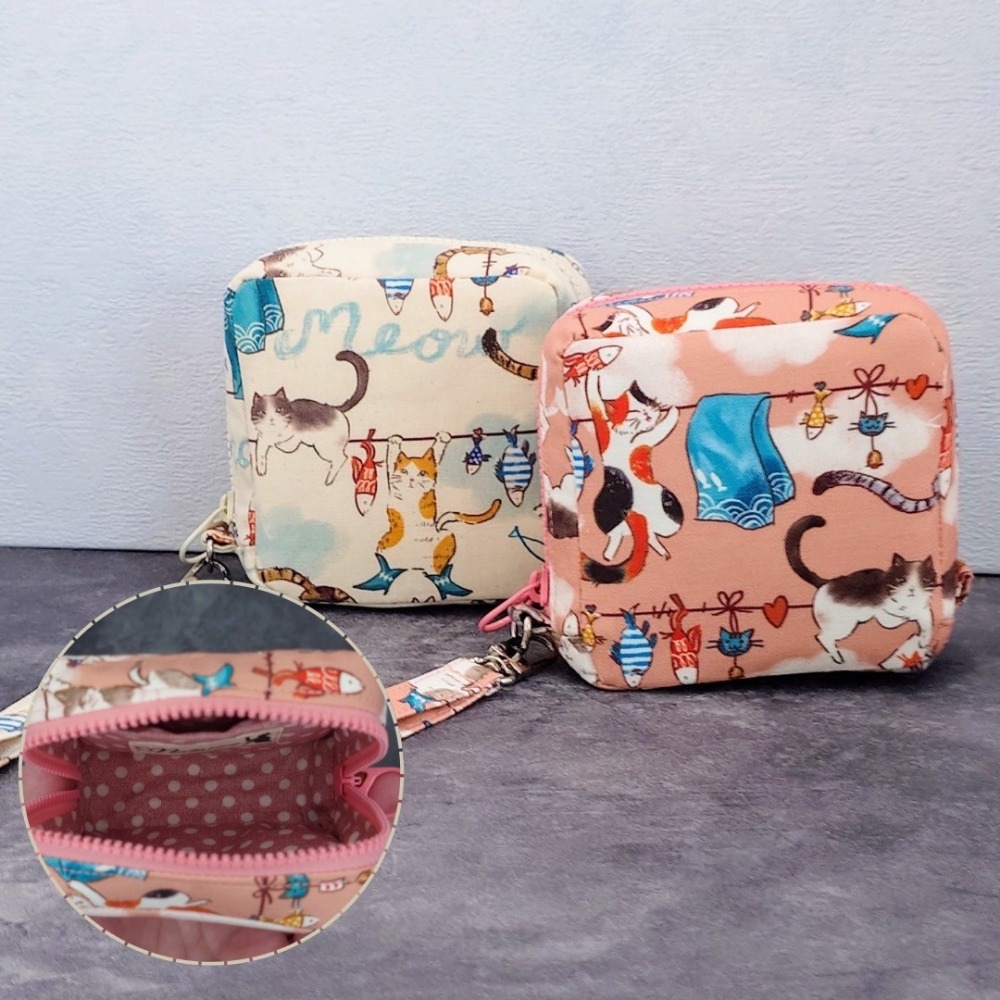 貓咪曬衣樂 方形拉鍊收納包 可拆式手腕帶 手作小物包 行動電源包-規格圖9