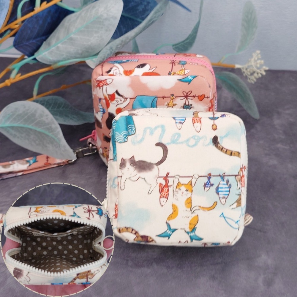 貓咪曬衣樂 方形拉鍊收納包 可拆式手腕帶 手作小物包 行動電源包-規格圖9