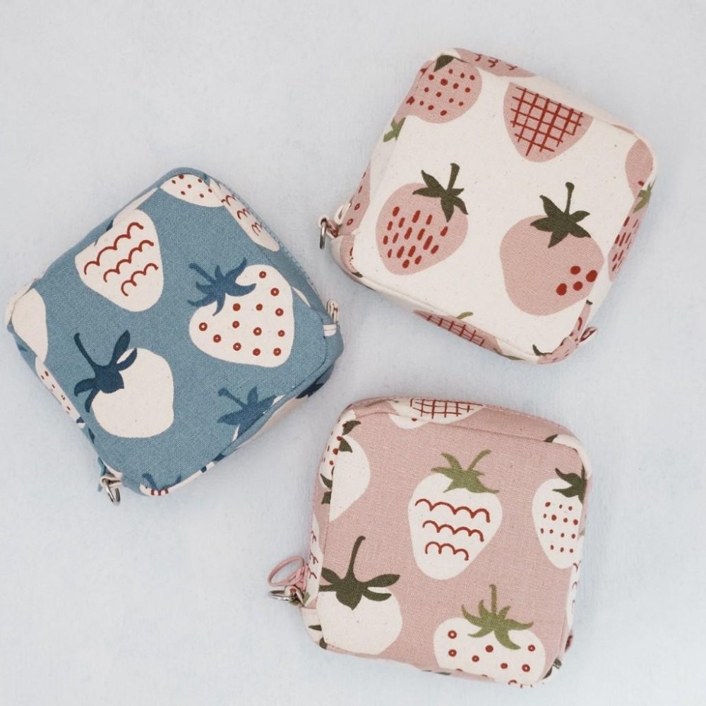 草莓園 方形拉鍊收納包 可拆式手腕帶 手作小物包 行動電源包-細節圖2