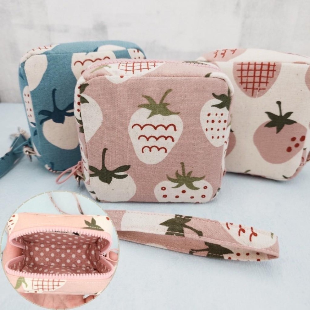 草莓園 方形拉鍊收納包 可拆式手腕帶 手作小物包 行動電源包-細節圖7