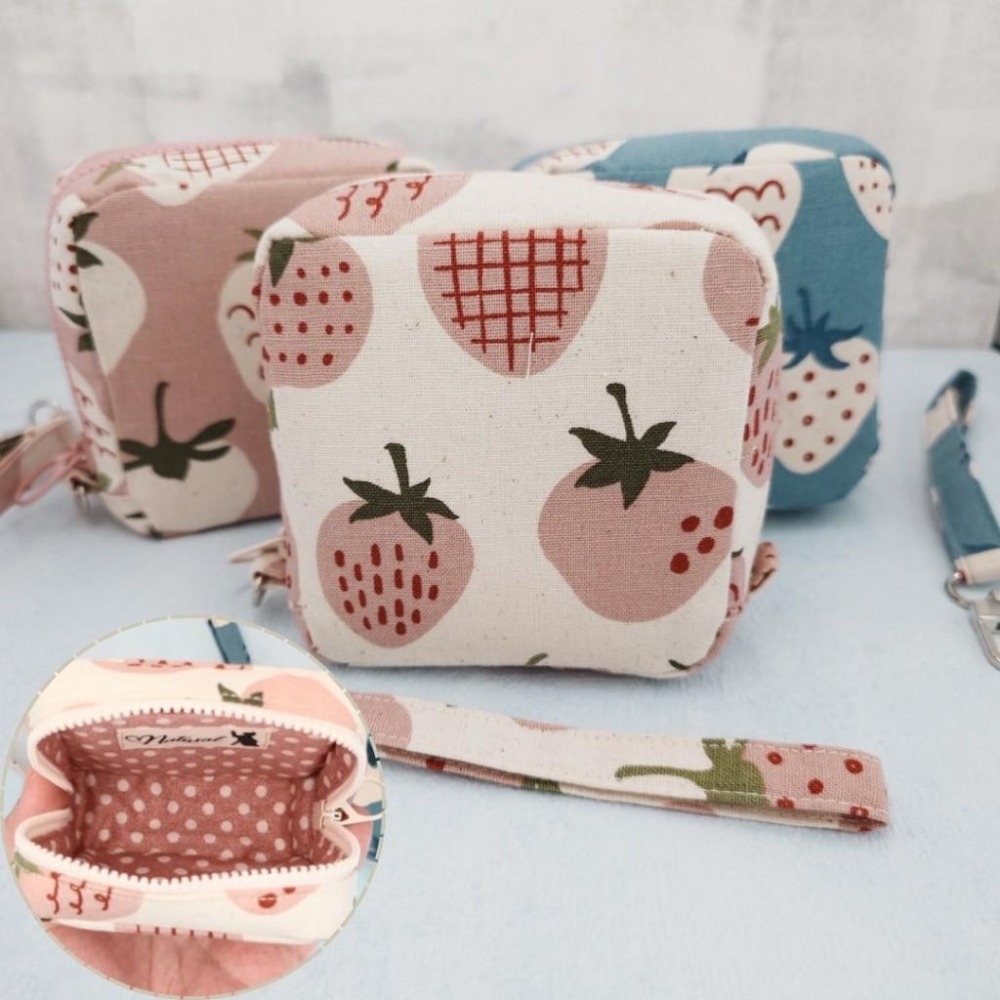 草莓園 方形拉鍊收納包 可拆式手腕帶 手作小物包 行動電源包-細節圖8