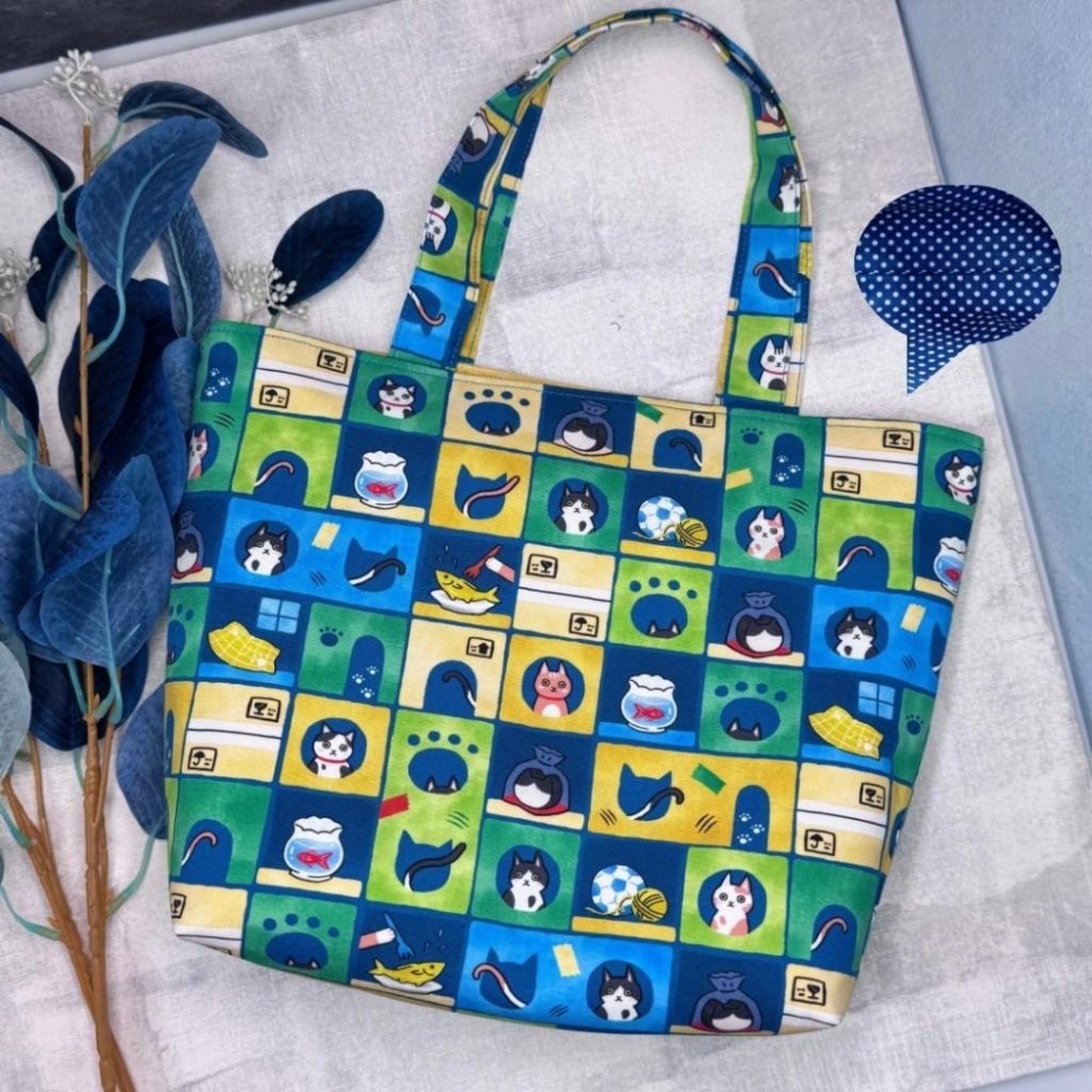 格子小貓 雙層手提拉鍊包 內袋收納 手作布包 上班外出輕便包-細節圖2