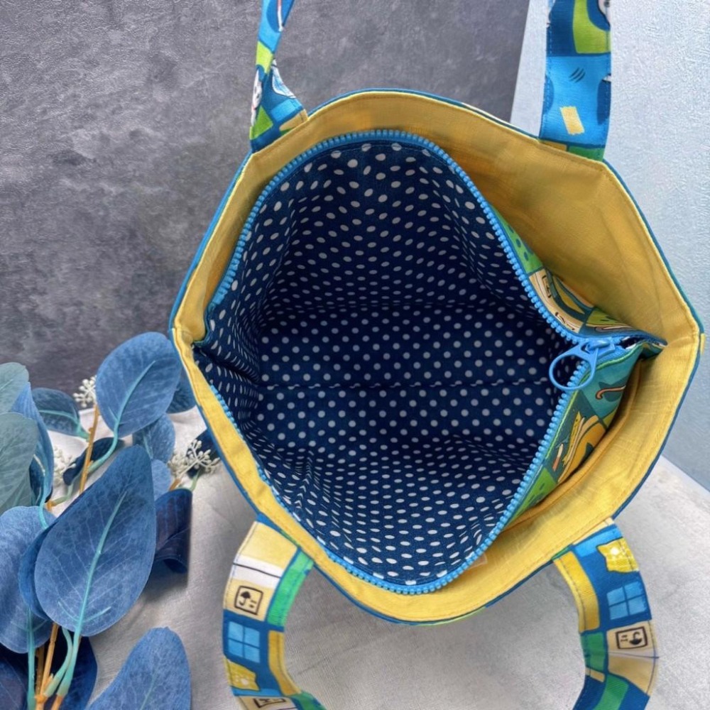 格子小貓 雙層手提拉鍊包 內袋收納 手作布包 上班外出輕便包-細節圖6