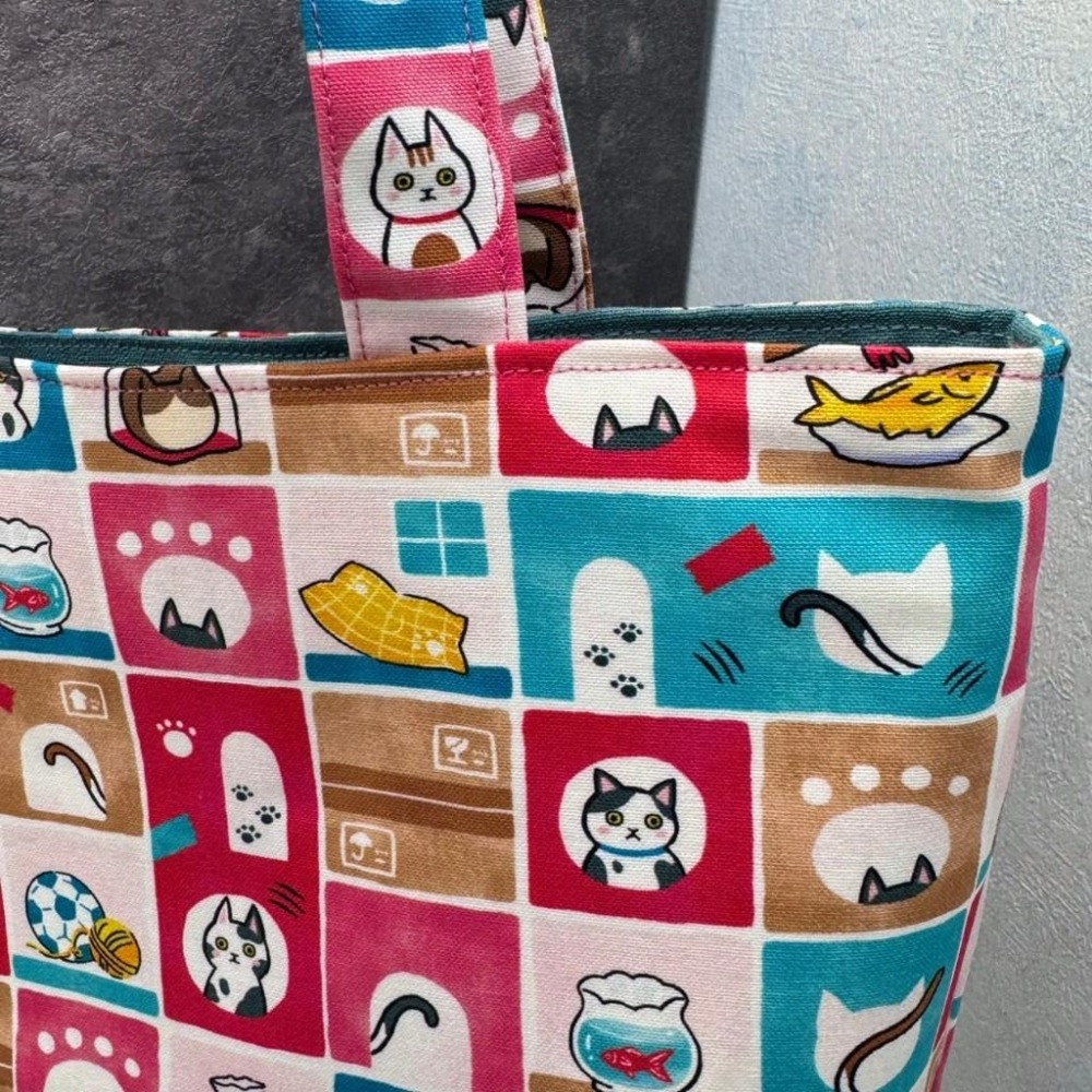 格子小貓 雙層手提拉鍊包 內袋收納 手作布包 上班外出輕便包-細節圖7