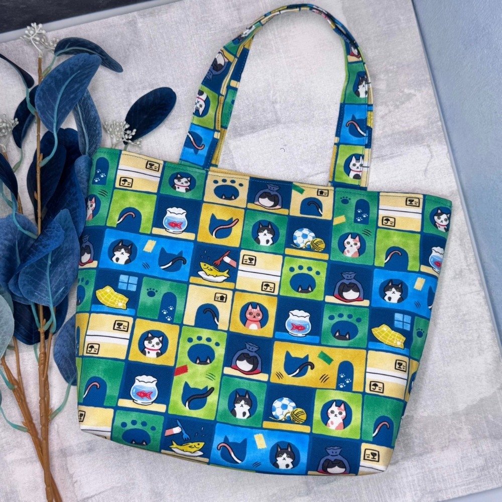 格子小貓 雙層手提拉鍊包 內袋收納 手作布包 上班外出輕便包-規格圖9