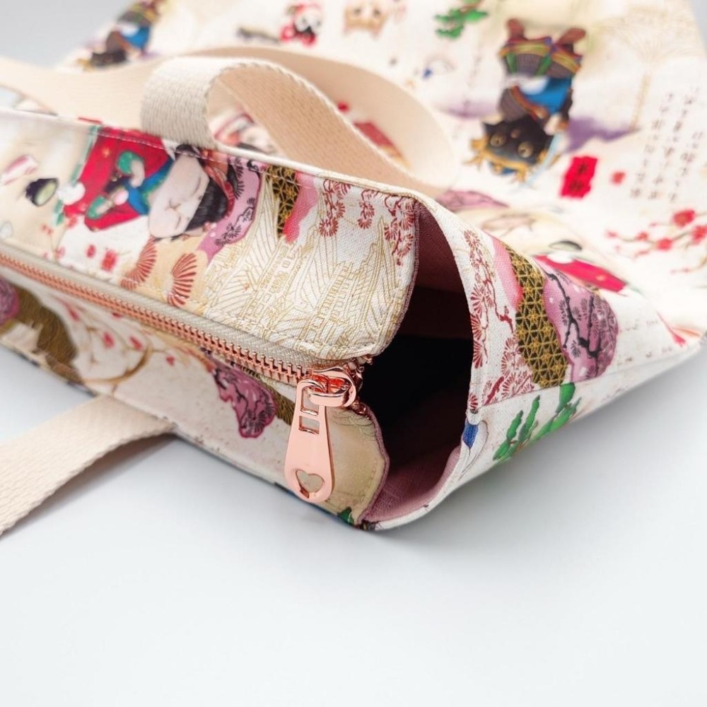 白 江戶武士貓 大容量 手提包 肩背包 托特包 手挽包 購物袋-細節圖2