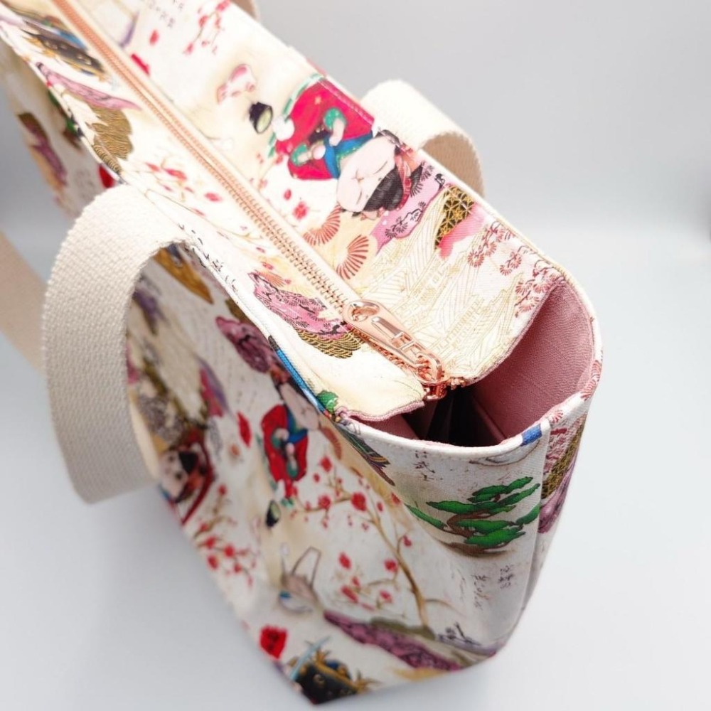 白 江戶武士貓 大容量 手提包 肩背包 托特包 手挽包 購物袋-細節圖3