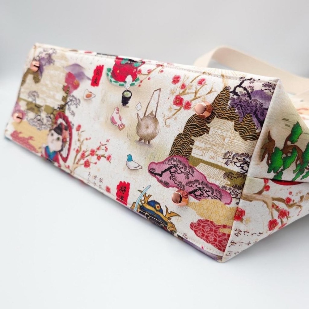 白 江戶武士貓 大容量 手提包 肩背包 托特包 手挽包 購物袋-細節圖4