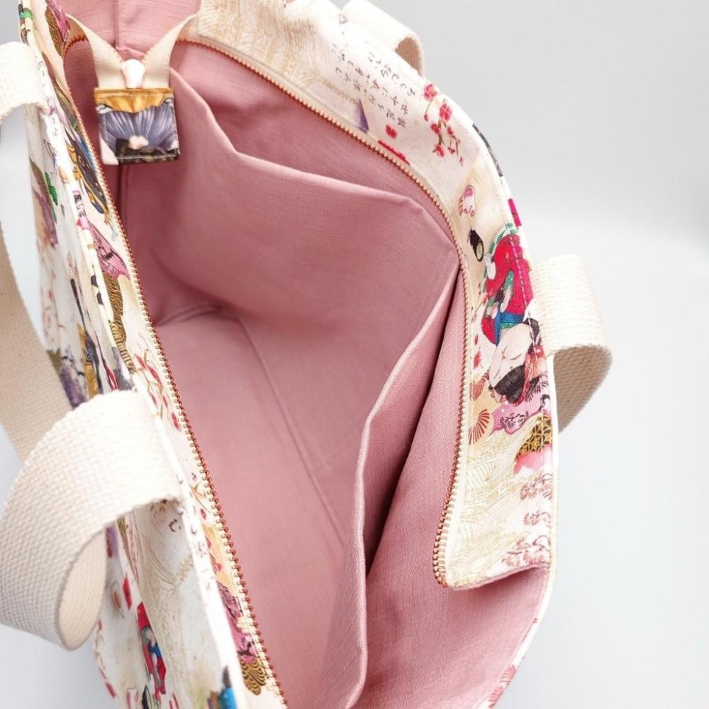 白 江戶武士貓 大容量 手提包 肩背包 托特包 手挽包 購物袋-細節圖6