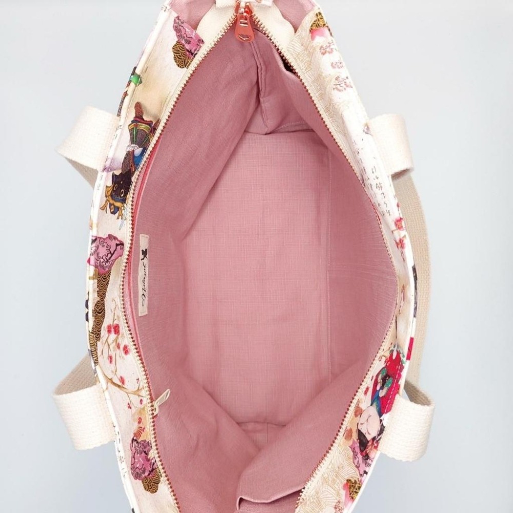 白 江戶武士貓 大容量 手提包 肩背包 托特包 手挽包 購物袋-細節圖7