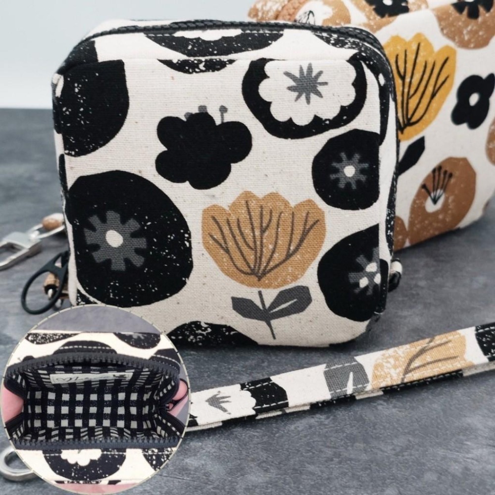 圓圈花 方形拉鍊收納包 可拆式手腕帶 手作小物包 行動電源包-細節圖8