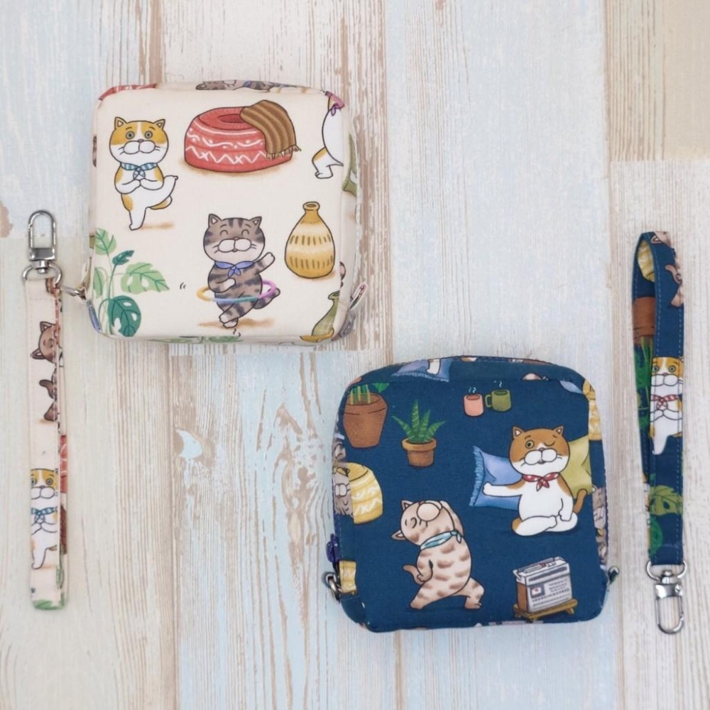 貓咪瑜珈 方形拉鍊收納包 可拆式手腕帶 手作小物包 行動電源包-細節圖2