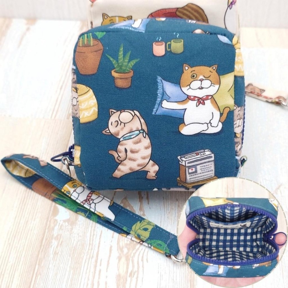 貓咪瑜珈 方形拉鍊收納包 可拆式手腕帶 手作小物包 行動電源包-細節圖7