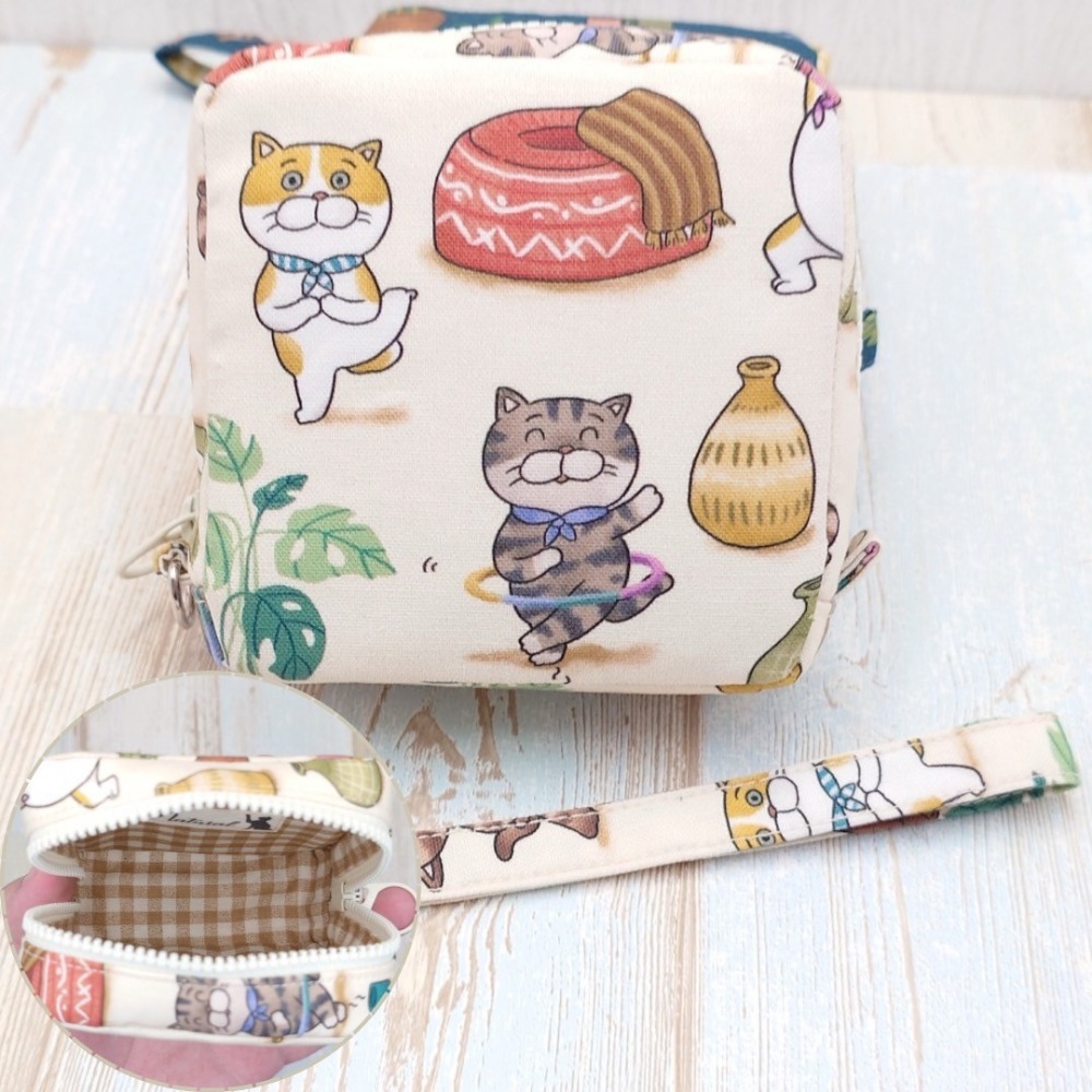 貓咪瑜珈 方形拉鍊收納包 可拆式手腕帶 手作小物包 行動電源包-規格圖9