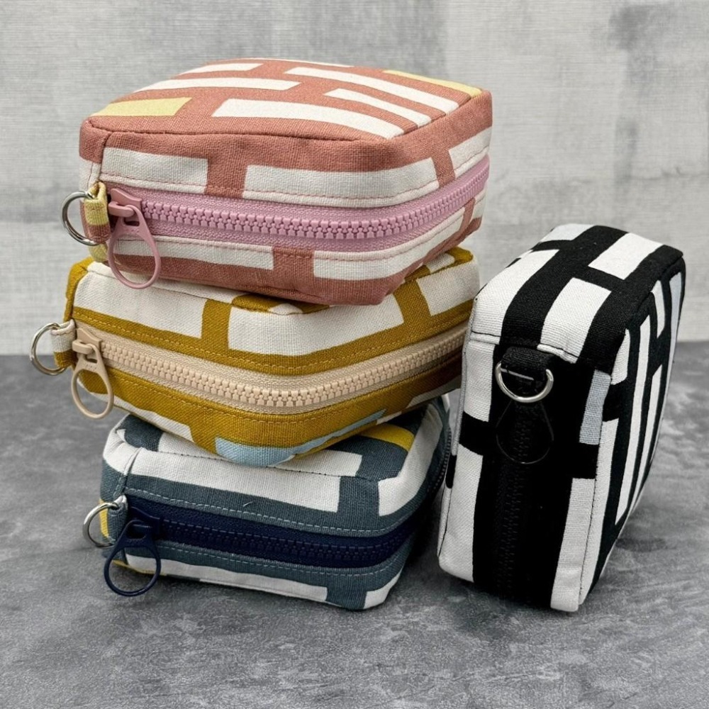 簡約條紋 方形拉鍊收納包 可拆式手腕帶 手作小物包 行動電源包-細節圖3