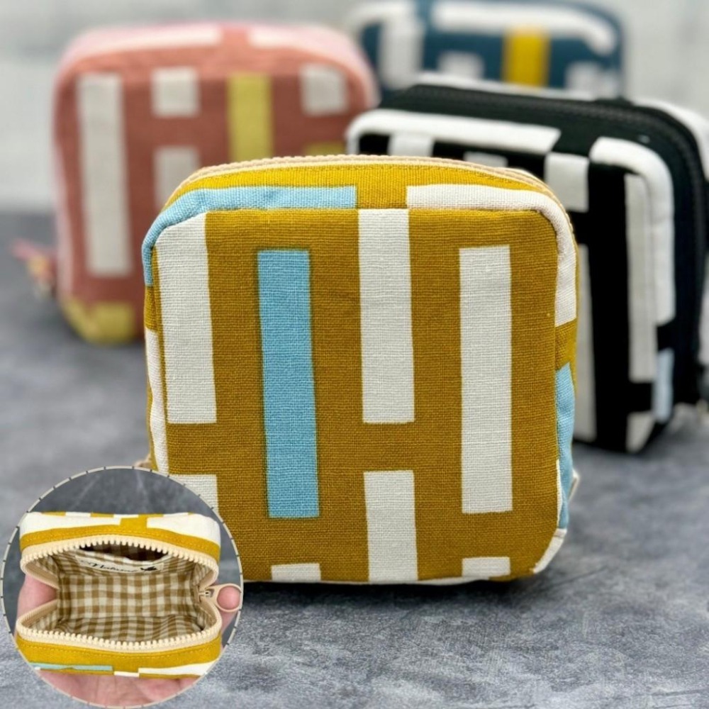 簡約條紋 方形拉鍊收納包 可拆式手腕帶 手作小物包 行動電源包-細節圖5