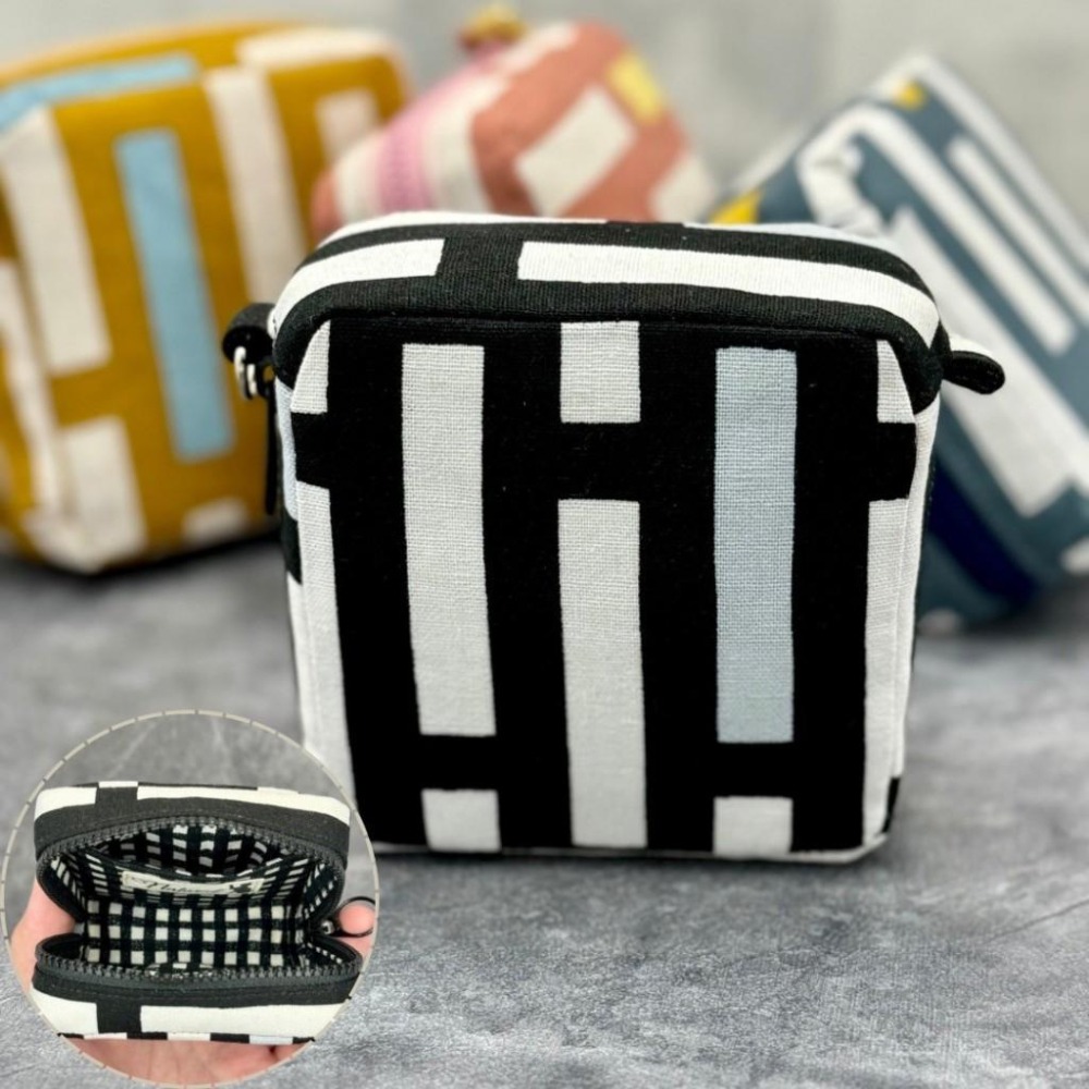 簡約條紋 方形拉鍊收納包 可拆式手腕帶 手作小物包 行動電源包-細節圖6