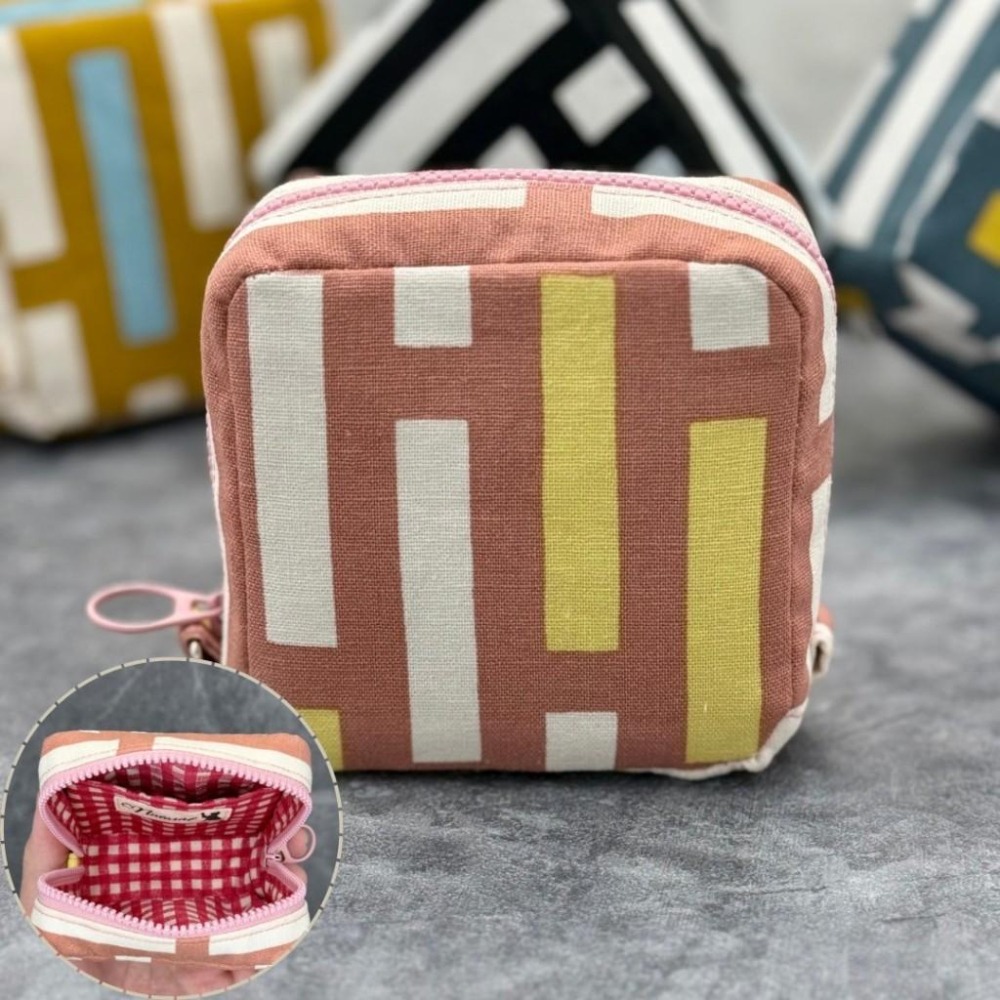 簡約條紋 方形拉鍊收納包 可拆式手腕帶 手作小物包 行動電源包-細節圖8